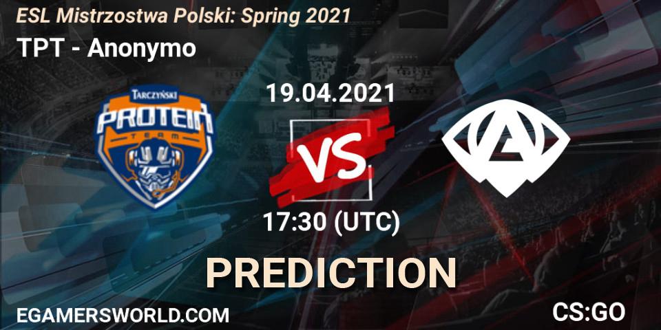 TPT vs Anonymo: Match Prediction. 19.04.2021 at 17:30, Counter-Strike (CS2), ESL Mistrzostwa Polski: Spring 2021
