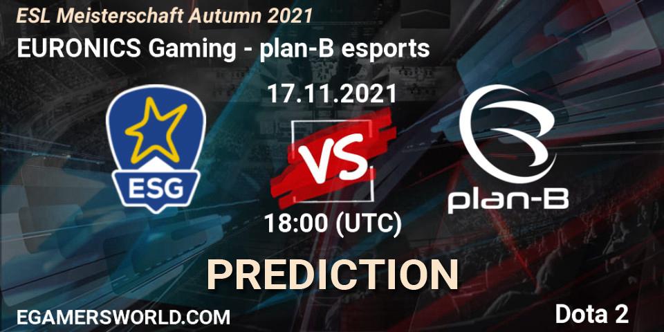 EURONICS Gaming vs plan-B esports: Match Prediction. 17.11.2021 at 18:04, Dota 2, ESL Meisterschaft Autumn 2021