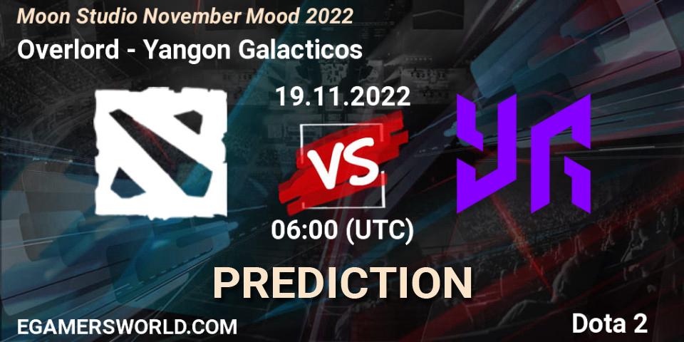 Overlord vs Yangon Galacticos: Match Prediction. 19.11.2022 at 06:03, Dota 2, Moon Studio November Mood 2022