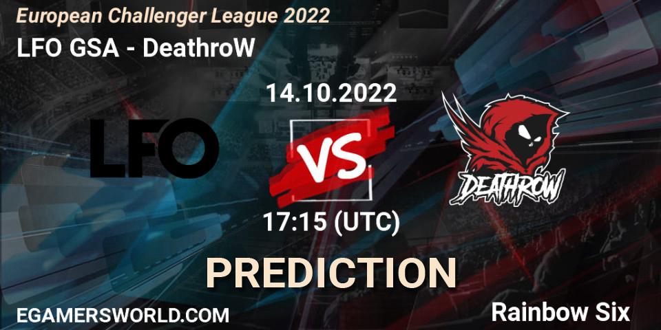 LFO GSA vs DeathroW: Match Prediction. 14.10.2022 at 17:15, Rainbow Six, European Challenger League 2022