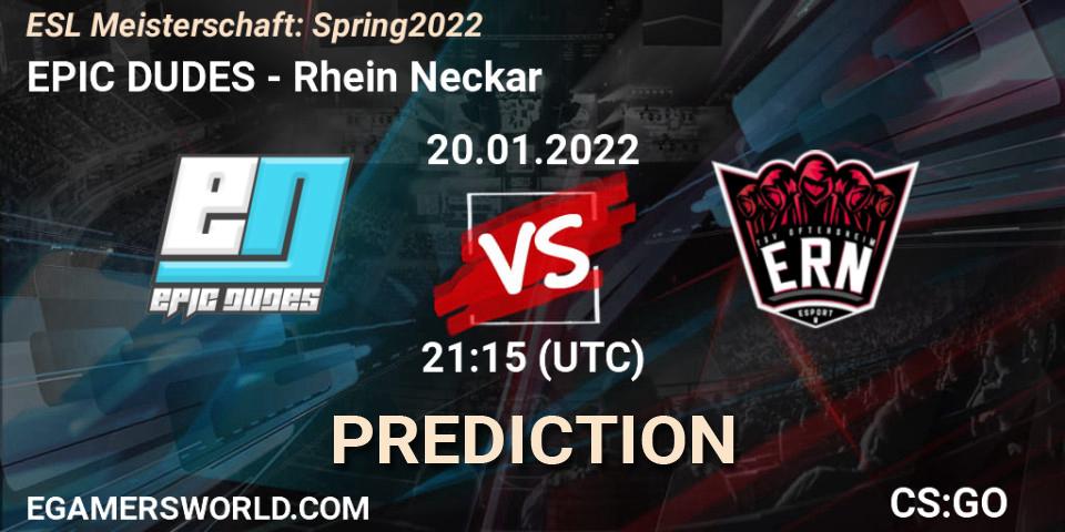 EPIC-DUDES vs Rhein Neckar: Match Prediction. 20.01.2022 at 21:15, Counter-Strike (CS2), ESL Meisterschaft: Spring 2022