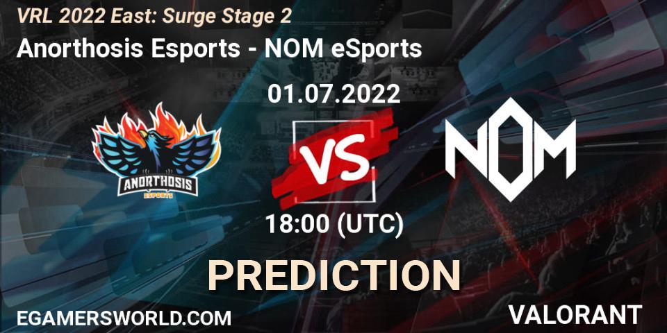 Anorthosis Esports vs NOM eSports: Match Prediction. 01.07.2022 at 18:00, VALORANT, VRL 2022 East: Surge Stage 2