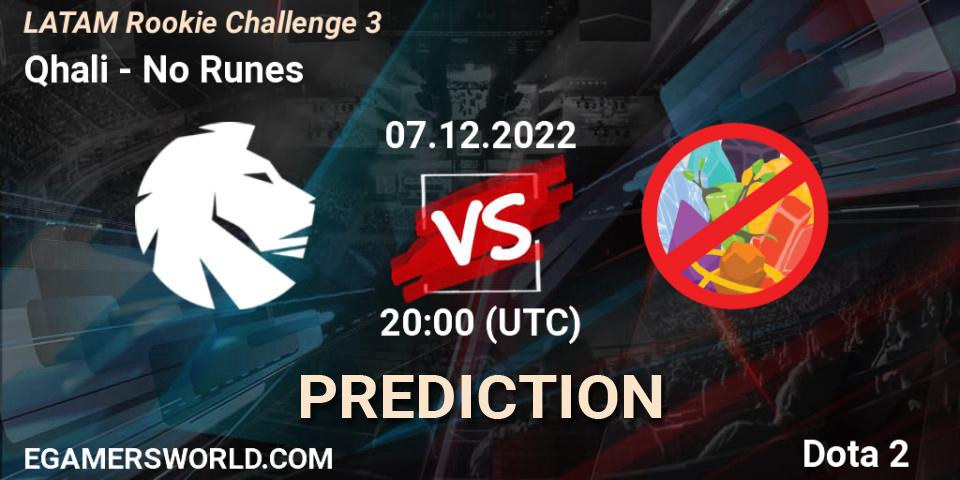 Qhali vs No Runes: Match Prediction. 07.12.22, Dota 2, LATAM Rookie Challenge 3