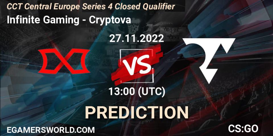 Infinite Gaming vs Cryptova: Match Prediction. 27.11.22, CS2 (CS:GO), CCT Central Europe Series 4 Closed Qualifier