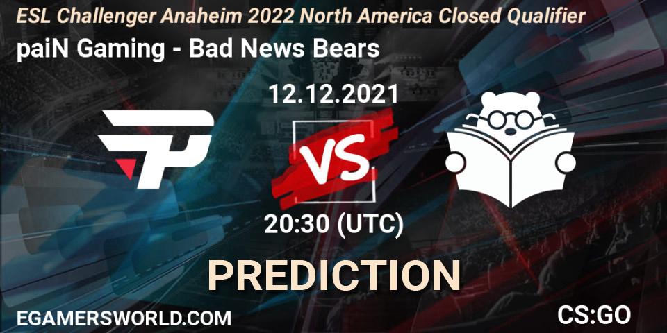 paiN Gaming vs Bad News Bears: Match Prediction. 12.12.2021 at 20:30, Counter-Strike (CS2), ESL Challenger Anaheim 2022 North America Closed Qualifier