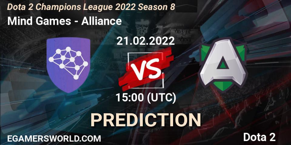 Mind Games vs Alliance: Match Prediction. 21.02.2022 at 18:11, Dota 2, Dota 2 Champions League 2022 Season 8