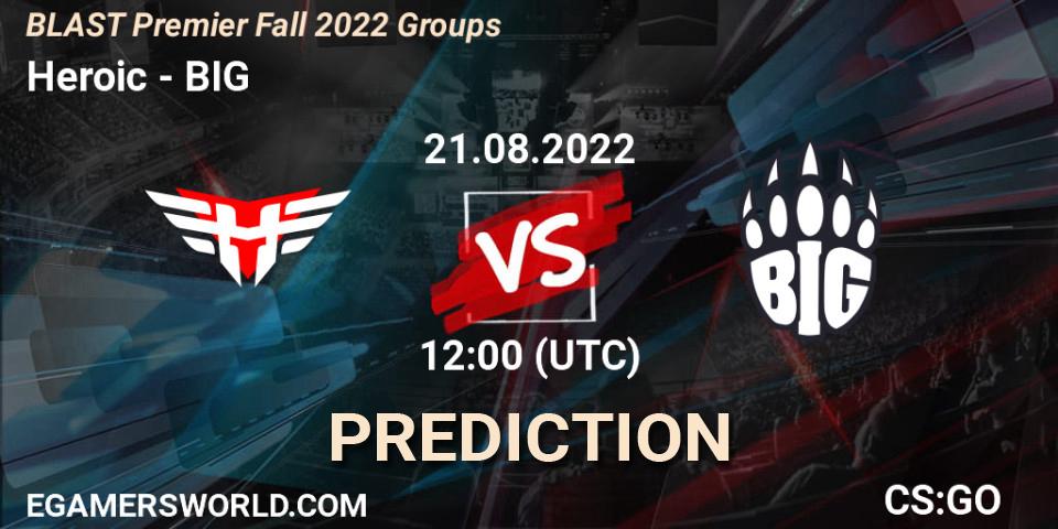 Heroic vs BIG: Match Prediction. 21.08.2022 at 12:00, Counter-Strike (CS2), BLAST Premier Fall 2022 Groups