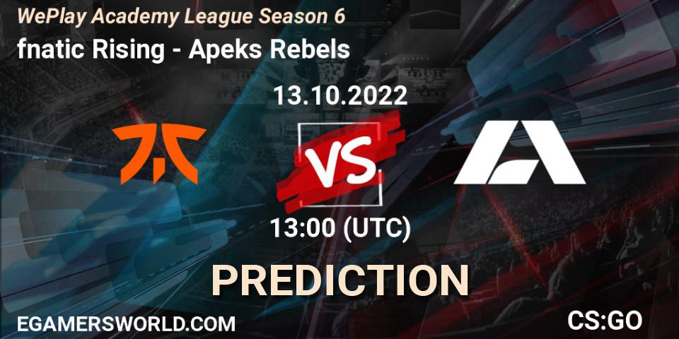 fnatic Rising vs Apeks Rebels: Match Prediction. 13.10.22, CS2 (CS:GO), WePlay Academy League Season 6
