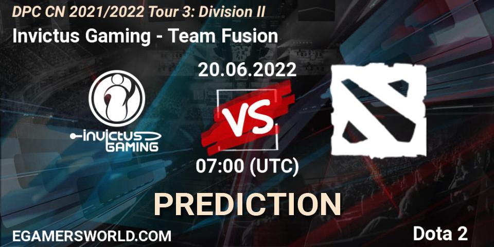 Invictus Gaming vs Team Fusion: Match Prediction. 20.06.2022 at 07:12, Dota 2, DPC CN 2021/2022 Tour 3: Division II