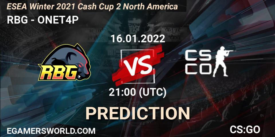 RBG vs ONET4P: Match Prediction. 16.01.22, CS2 (CS:GO), ESEA Winter 2021 Cash Cup 2 North America