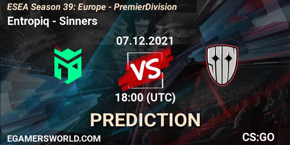 Entropiq vs Sinners: Match Prediction. 07.12.2021 at 18:00, Counter-Strike (CS2), ESEA Season 39: Europe - Premier Division