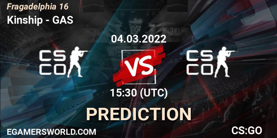 Kinship vs GAS: Match Prediction. 04.03.2022 at 15:40, Counter-Strike (CS2), Fragadelphia 16