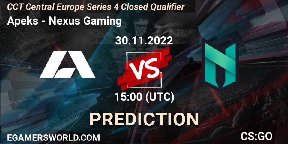 Apeks vs Nexus Gaming: Match Prediction. 30.11.22, CS2 (CS:GO), CCT Central Europe Series 4 Closed Qualifier