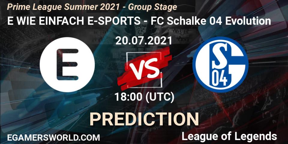 E WIE EINFACH E-SPORTS vs FC Schalke 04 Evolution: Match Prediction. 20.07.21, LoL, Prime League Summer 2021 - Group Stage