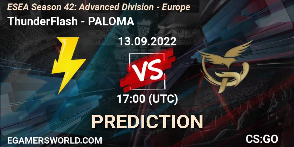 ThunderFlash vs PALOMA: Match Prediction. 13.09.2022 at 17:00, Counter-Strike (CS2), ESEA Season 42: Advanced Division - Europe