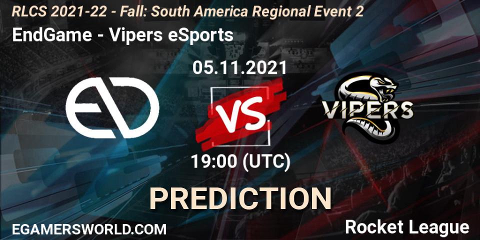 EndGame vs Vipers eSports: Match Prediction. 05.11.2021 at 19:00, Rocket League, RLCS 2021-22 - Fall: South America Regional Event 2