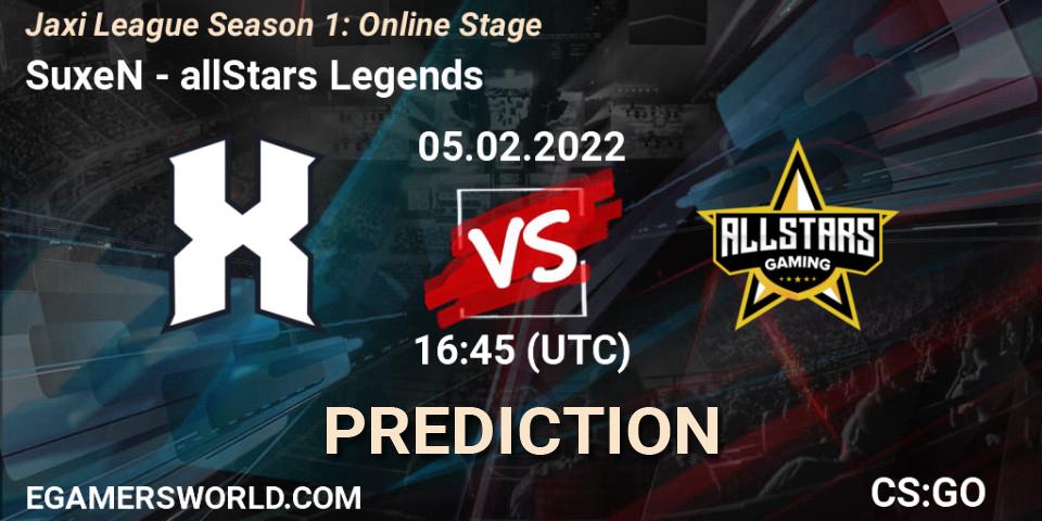 SuxeN vs allStars Gaming: Match Prediction. 05.02.2022 at 16:45, Counter-Strike (CS2), Jaxi League Season 1: Online Stage
