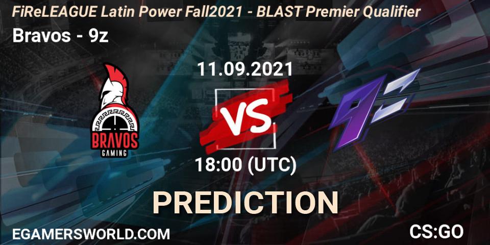 Bravos vs 9z: Match Prediction. 11.09.2021 at 18:15, Counter-Strike (CS2), FiReLEAGUE Latin Power Fall 2021 - BLAST Premier Qualifier