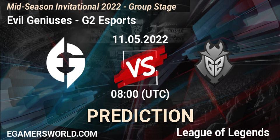 Evil Geniuses vs G2 Esports: Match Prediction. 14.05.2022 at 06:00, LoL, Mid-Season Invitational 2022 - Group Stage
