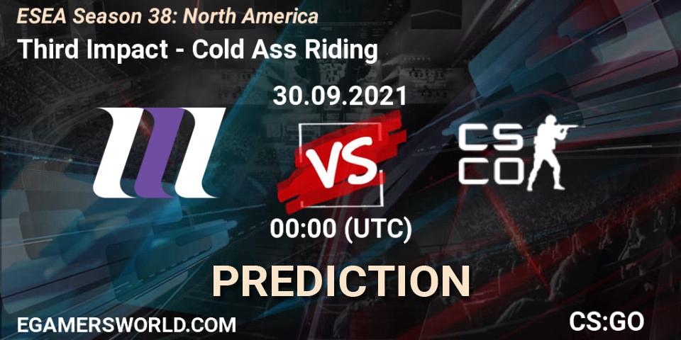Third Impact vs Cold Ass Riding: Match Prediction. 30.09.2021 at 00:00, Counter-Strike (CS2), ESEA Season 38: North America 