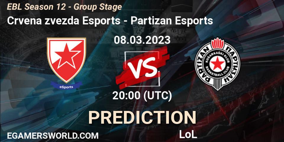 Crvena zvezda Esports vs Partizan Esports: Match Prediction. 08.03.23, LoL, EBL Season 12 - Group Stage