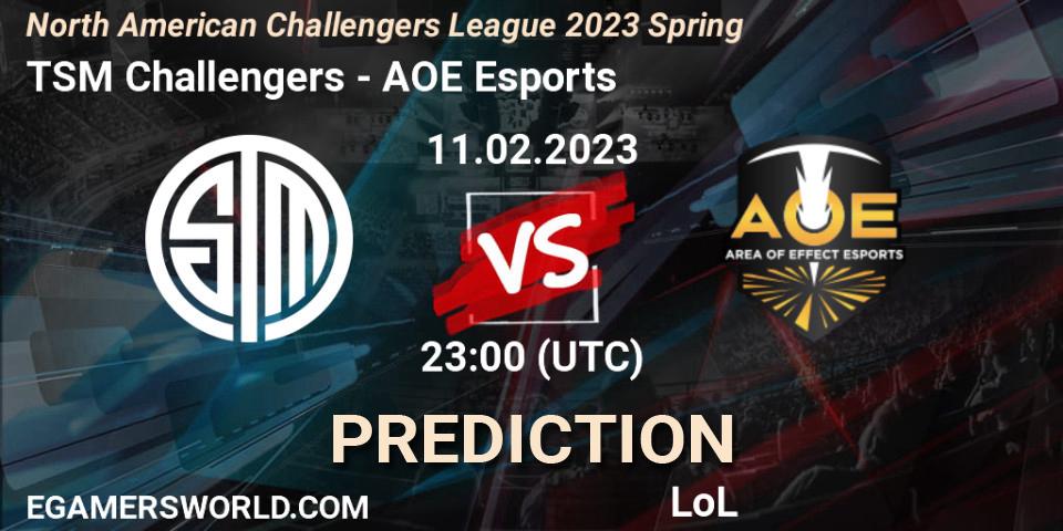 TSM Challengers vs AOE Esports: Match Prediction. 11.02.2023 at 23:15, LoL, NACL 2023 Spring - Group Stage
