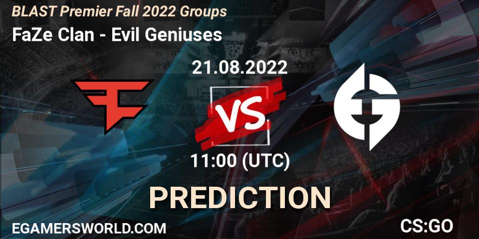 FaZe Clan vs Evil Geniuses: Match Prediction. 21.08.2022 at 11:00, Counter-Strike (CS2), BLAST Premier Fall 2022 Groups