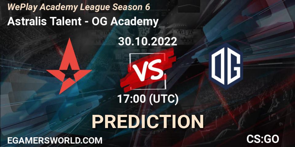 Astralis Talent vs OG Academy: Match Prediction. 30.10.2022 at 16:30, Counter-Strike (CS2), WePlay Academy League Season 6
