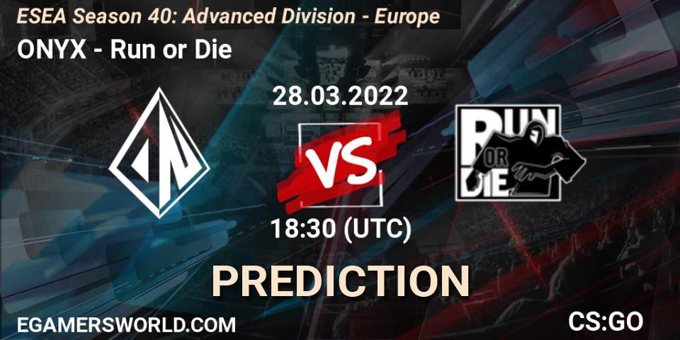 ONYX vs Run or Die: Match Prediction. 29.03.2022 at 17:00, Counter-Strike (CS2), ESEA Season 40: Advanced Division - Europe