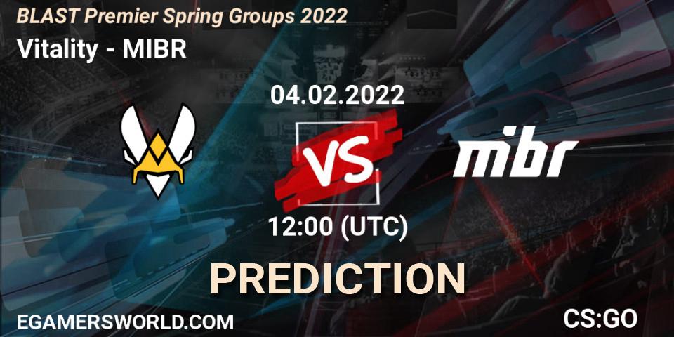 Vitality vs MIBR: Match Prediction. 04.02.2022 at 12:00, Counter-Strike (CS2), BLAST Premier Spring Groups 2022