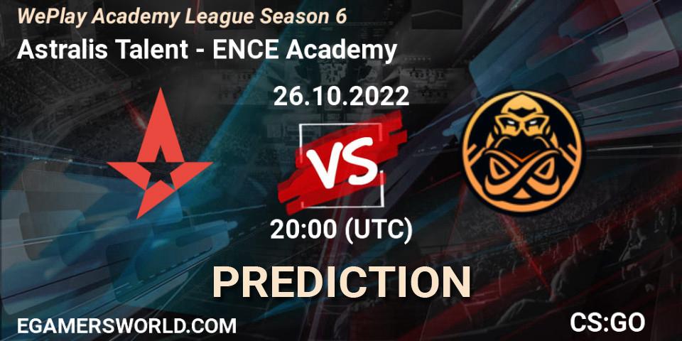 Astralis Talent vs ENCE Academy: Match Prediction. 26.10.2022 at 20:35, Counter-Strike (CS2), WePlay Academy League Season 6