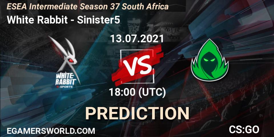 White Rabbit vs Sinister5: Match Prediction. 13.07.2021 at 18:00, Counter-Strike (CS2), ESEA Season 37: Intermediate Division - South Africa