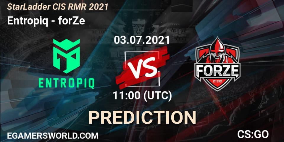 Entropiq vs forZe: Match Prediction. 03.07.2021 at 11:00, Counter-Strike (CS2), StarLadder CIS RMR 2021