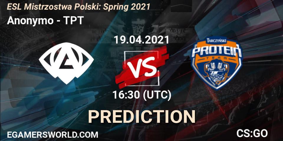 Anonymo vs TPT: Match Prediction. 19.04.2021 at 16:30, Counter-Strike (CS2), ESL Mistrzostwa Polski: Spring 2021