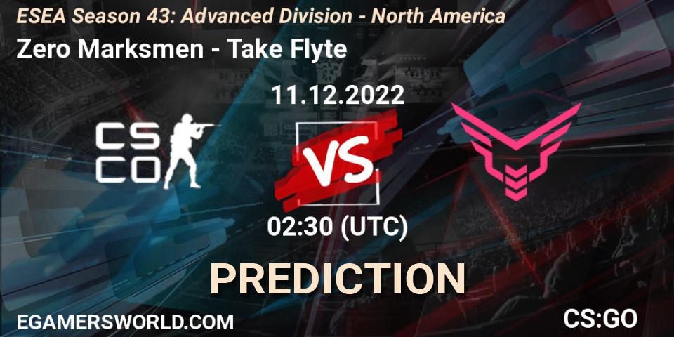Zero Marksmen vs Take Flyte: Match Prediction. 11.12.2022 at 01:00, Counter-Strike (CS2), ESEA Season 43: Advanced Division - North America