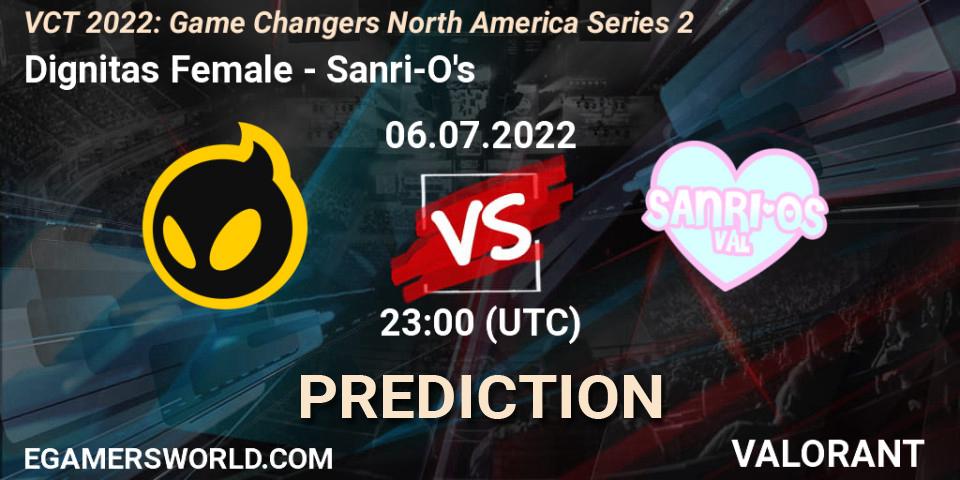Dignitas Female vs Sanri-O's: Match Prediction. 06.07.2022 at 20:10, VALORANT, VCT 2022: Game Changers North America Series 2