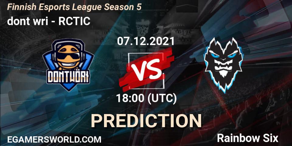 dont wöri vs RCTIC: Match Prediction. 07.12.2021 at 18:00, Rainbow Six, Finnish Esports League Season 5