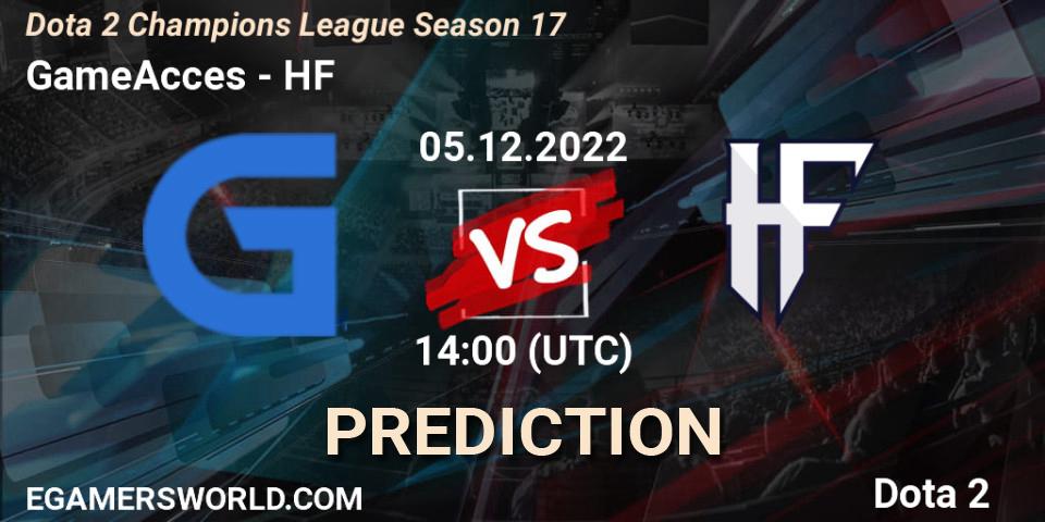 GameAcces vs HF: Match Prediction. 05.12.2022 at 14:45, Dota 2, Dota 2 Champions League Season 17