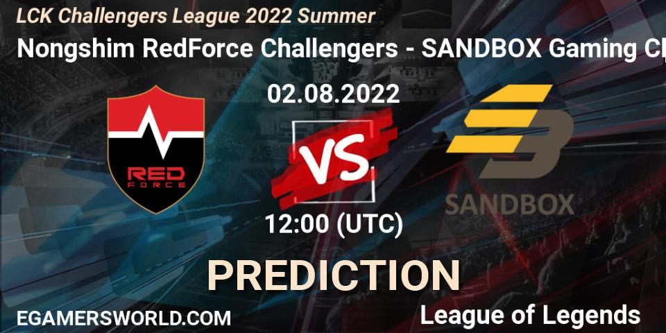 Nongshim RedForce Challengers vs SANDBOX Gaming Challengers: Match Prediction. 02.08.2022 at 12:00, LoL, LCK Challengers League 2022 Summer