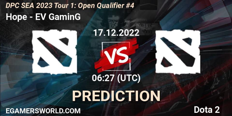 Hope vs EV GaminG: Match Prediction. 17.12.22, Dota 2, DPC SEA 2023 Tour 1: Open Qualifier #4