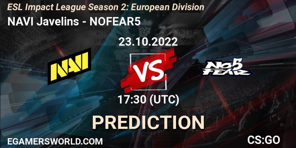 NAVI Javelins vs NOFEAR5: Match Prediction. 23.10.2022 at 17:30, Counter-Strike (CS2), ESL Impact League Season 2: European Division