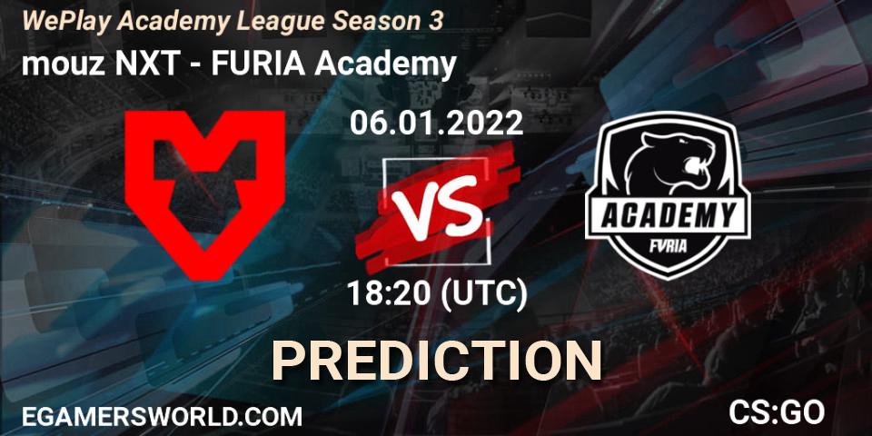 mouz NXT vs FURIA Academy: Match Prediction. 06.01.2022 at 18:20, Counter-Strike (CS2), WePlay Academy League Season 3