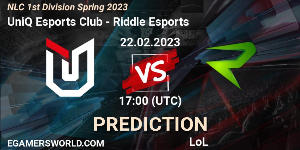 UniQ Esports Club vs Riddle Esports: Match Prediction. 22.02.2023 at 17:00, LoL, NLC 1st Division Spring 2023