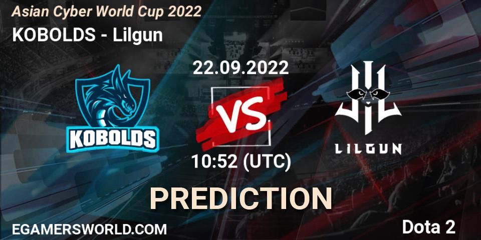 KOBOLDS vs Lilgun: Match Prediction. 22.09.2022 at 10:52, Dota 2, Asian Cyber World Cup 2022