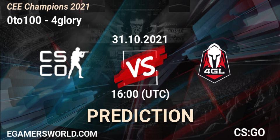 0to100 vs 4glory: Match Prediction. 31.10.2021 at 16:00, Counter-Strike (CS2), CEE Champions 2021