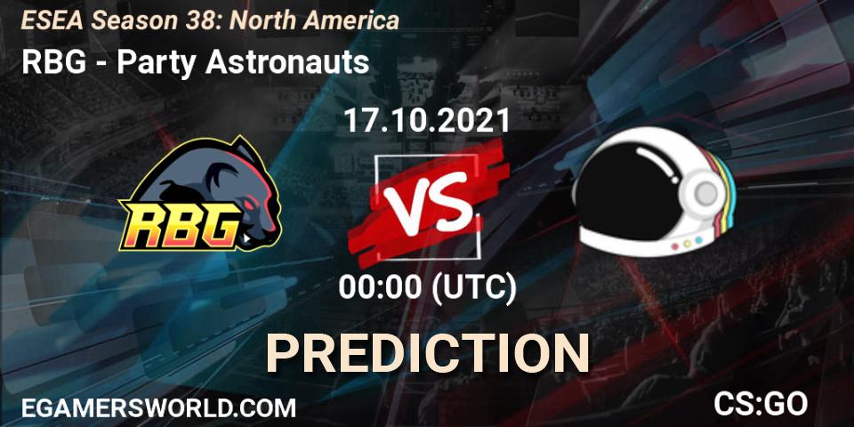 RBG vs Party Astronauts: Match Prediction. 17.10.2021 at 00:00, Counter-Strike (CS2), ESEA Season 38: North America 