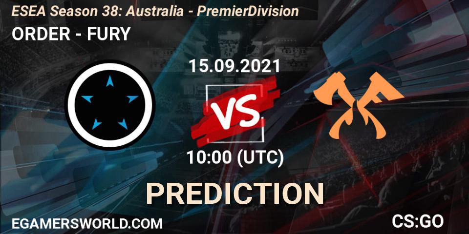 ORDER vs FURY: Match Prediction. 27.09.21, CS2 (CS:GO), ESEA Season 38: Australia - Premier Division
