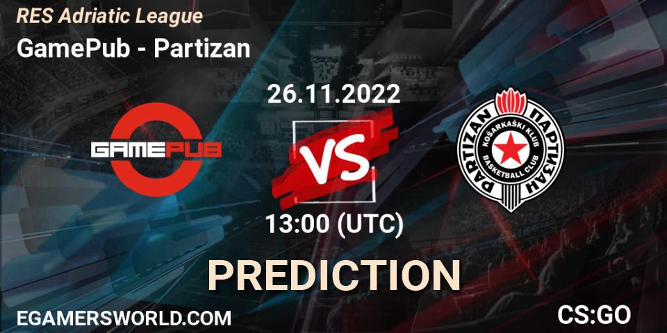 GamePub vs Partizan: Match Prediction. 26.11.2022 at 13:00, Counter-Strike (CS2), RES Adriatic League