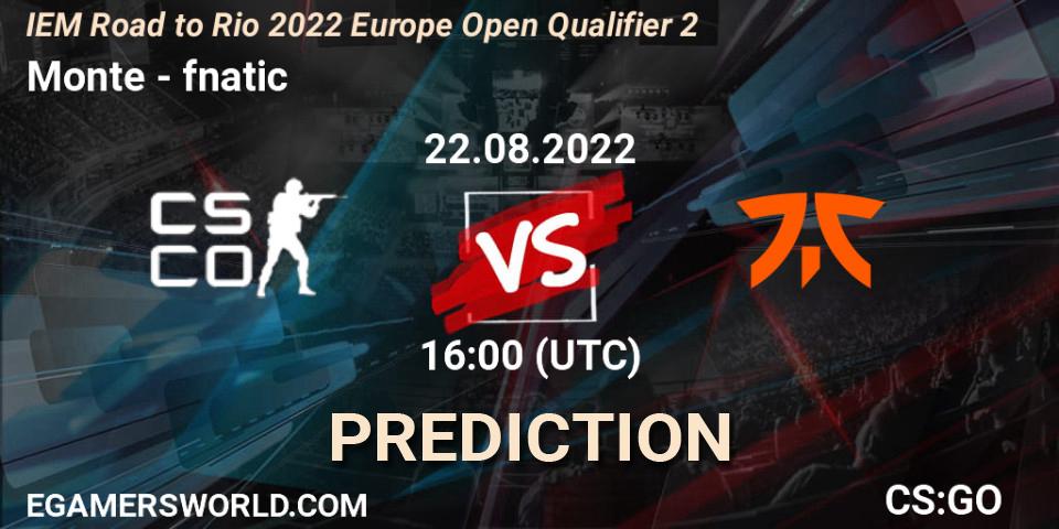 Monte vs fnatic: Match Prediction. 22.08.2022 at 16:00, Counter-Strike (CS2), IEM Road to Rio 2022 Europe Open Qualifier 2