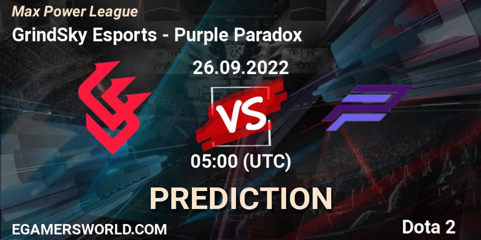 GrindSky Esports vs Purple Paradox: Match Prediction. 26.09.2022 at 05:09, Dota 2, Max Power League